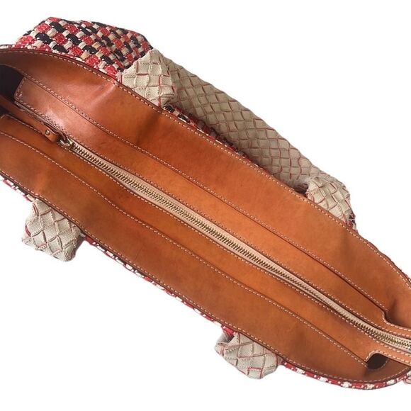 Kate Spade Red and Black Leather and Woven Tote Shoulder Bag - Picture 10 of 16